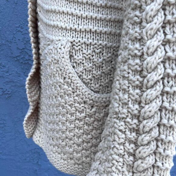 Vintage Handknit Grandpa Cardigan Sweater Fisherman Small or Medium - Picture 4 of 7